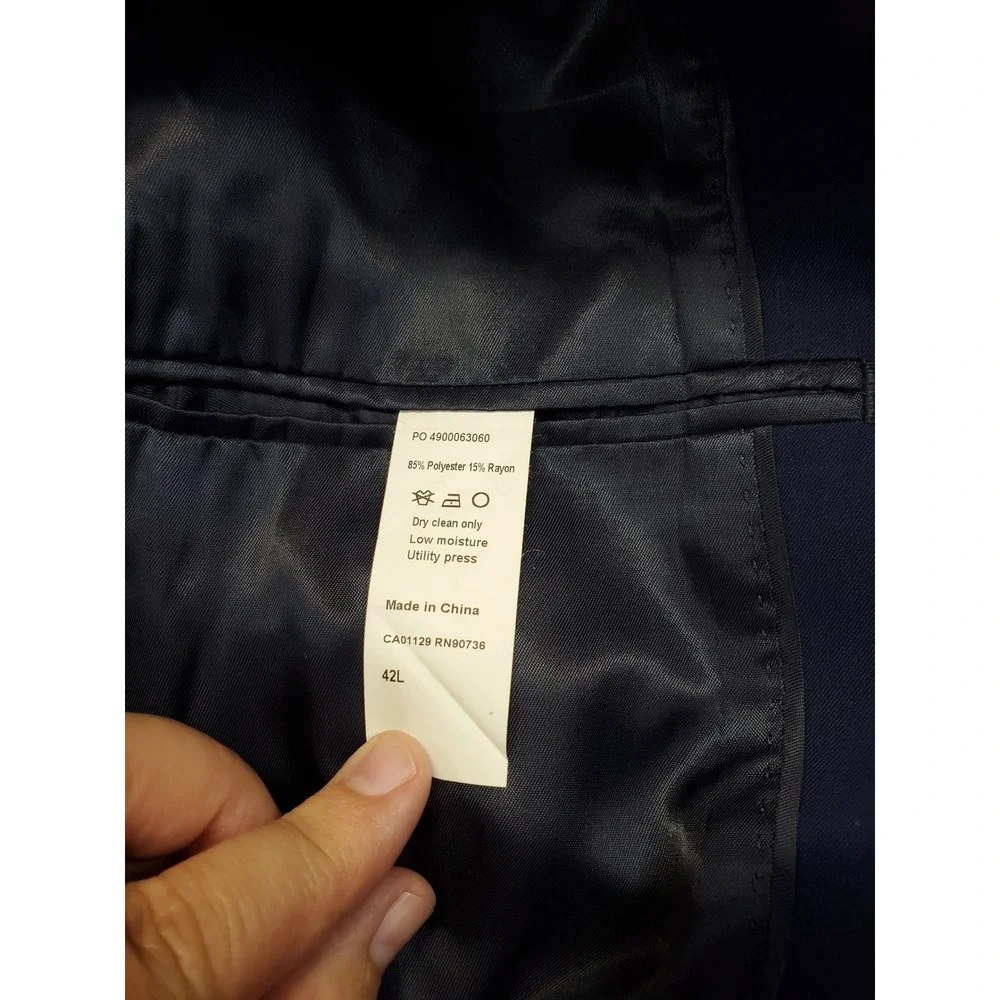 Calvin Klein Blue Office Suit Jacket Blazer 42L Pant 37x32 Classic Work Formal